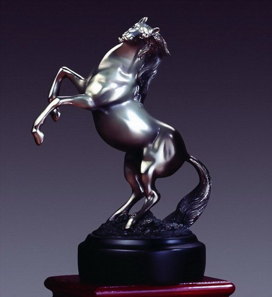 Rearing Horse Pewter finish mounted on base sculptures award statues